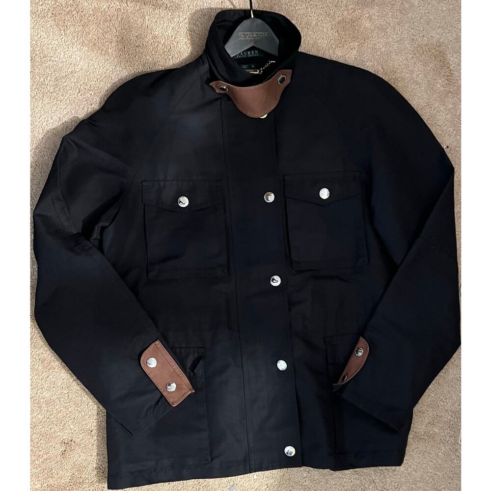 Ralph Lauren jacket, equestrian, utility snap & zip front, leather trim Medium